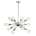 Unitary Brand Silvery Metal Farmhouse Chandelier for Kitchen Island with 12 E26 Bulb Sockets, Industrial Hanging Lights, Dining Room Pendant Light Fixture
