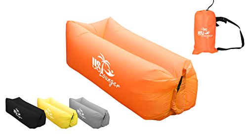 US Lounger Sunset Orange Fast Inflatable Portable Outdoor or Indoor Wind Bed Lounger, Air Bag Sofa, Air Sleeping Sofa Couch, Lazy Bed for Camping, Beach, Park, Backyard