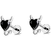18G Little Devil Heart Lip Ring Stainless Steel Cubic Zirconia Labret Jewelry for Monroe Medusa Tragus Nose Conch Helix Hypoallergenic Cartilage Earring Stud Bar Body Jewelry for Women