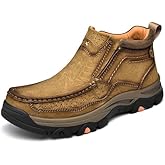 Tokouk Mens Hand Stitching Leather Slip On Ankle Boots, Casual Moccasin Chukka Boots Non-Slip Outdoor Hiking and Driving Loafers