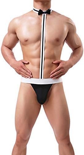 Novelty Cosplay Sexy Men Mankini Thong Underwear Waiter Bow Tie Costume Gentleman Bodysuit Lingerie Briefs