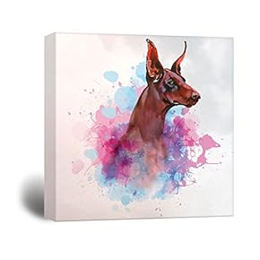 Square Dog Series Canvas Wall Art - A Dobermann Painting with Color Splash Background - Giclee Print Gallery Wrap Modern Home Art Ready to Hang - 12x12 inches