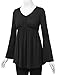 MBJ WT1159 Womens V Neck Long Sleeve Empire Waist Tunic Top L BLACK