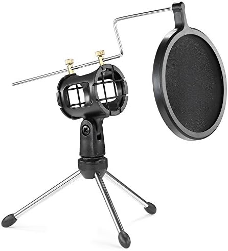 Sywon Mini Desktop Foldable Microphone Stand Mic Tripod Holder Set with Mic Clip Mount and Pop Filter for Youtube Video, Skype, Podcasting, Online Live, Internet Chat, Audio Recording and More