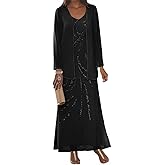 Sequin Chiffon Mother of The Bride Dresses for Women Long Sleeve Mother of The Groom Dress with Jacket