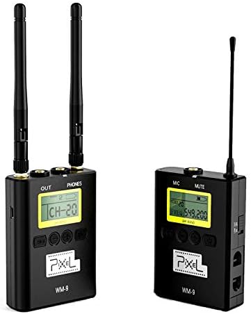 Pixel WM-9 UHF Wireless Omnidirectional Lavalier Microphone System for DSLR Cameras, Smartphones & Camcorders (WM9)