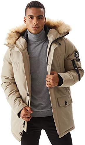 Molemsx Men's Warm Winter Down Jacket Parka Puffer Coat with Hood Faux-Fur Trim XS-3XL