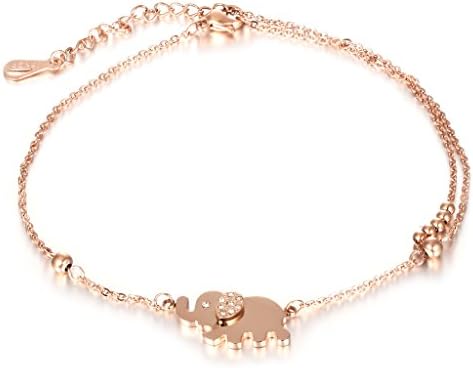 AmyRT Rose Gold Plated Titanium Elephant Design Chain Anklet