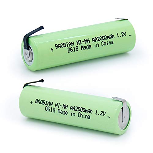 BAOBIAN 1.2V AA 2000mAh NiMH Electric Shaver Battery Pack with Solder Tabs Rechargeable Compatible with Most Norelco Remington Shaver Models(Pack of 2)