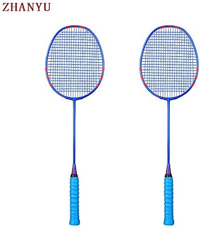 超軽量バドミントンラケット 2ピースバドミントンセット プレミアム軽量バドミントンバッグ 2バドミントン 2ラケット 2ブレーサーを含む 青色の軽量グラファイトシャフトバドミントンラケット Masqueboutique Com