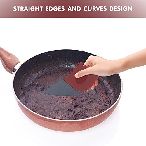 TMEDW Grill Pan Scraper, Cast Iron Scraper with Built-in Magnet and Thumb Rest, Durable Pot Scraper, Pan Scraper Plastic for Cast Iron Skillets, Grill Pan, Griddles and More, Red and Black, 4 Pack