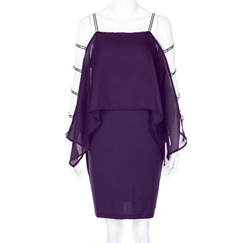 BSGSH Women's Chiffon Dress Strappy Batwing Sleeve Cut Out Split Back Bodycon Party Pencil Dresses Plus Size (XL, Purple)
