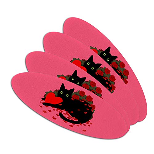 Black Cat Valentines Heart Rose Petals Love Double-Sided Oval Nail File Emery Board Set 4 Pack