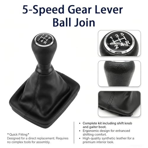 Diconu Peugeot 206 207 406 5 Speed Gear Shift Knob with Dustproof Gusset Ergonomic Replacement Black Leather Quick Installation