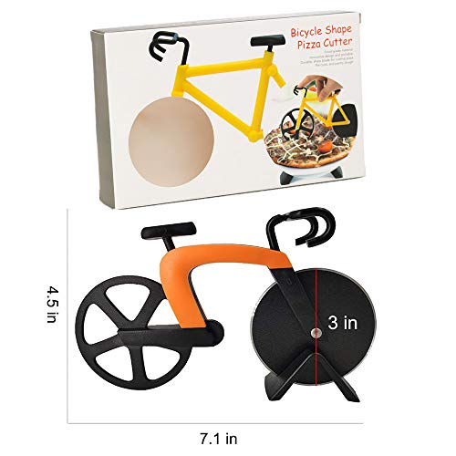 Bicycle Pizza Cutter Wheel, Bike Shape Pizza Slicer with Stand and Stainless Steel Non-Stick Cutting Wheel, Funny Kitchen Gadget for Pizza Lovers
