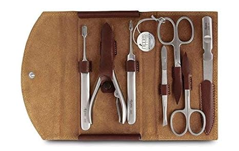 Nippes Solingen Maniküreset, 7-teilig, Edelstahl rost- und nickelfrei, Echtes Rindleder-Etui mit Druckknopf, Nippes Premium L