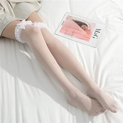 Senmhs白ニーハイ ストッキング コスチューム コスプレ ロリ系 コスチューム用小物 レディース ーバーニーソックス かわいい ちょう結び リボン 美脚 1足セット ソック ハイソックス 無地 靴下 4116シロ Rwenzorisustainable Org