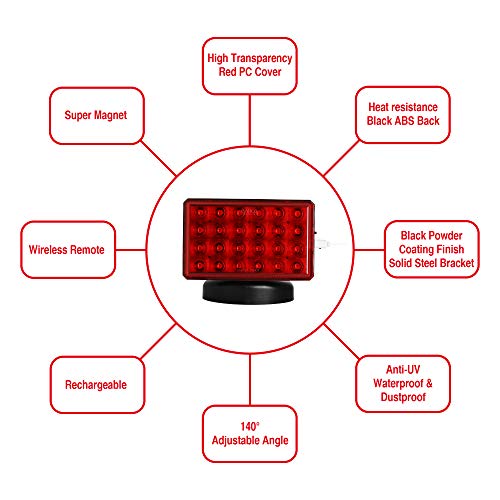ONLTCO 12V-24V Red Led Rectangle Wireless Trailer Lights, Turn Signal Brake Tail Tow Light Magnetic for Under 80 Inch Camper RV Trailers Cars Trucks Automobile Vehicle, DOT