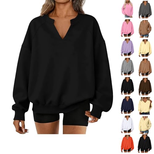 Womens Sweatshirt Sweatshirts for Women UK, Oversized V Neck Pullover Soft & Warm Lounge Sweatshirt for Cosy Nights In, Casual Days Out Womens Tunic Tops A Black