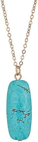 [Handmade Rectangular Natural Stone Necklace] Turquoise (6/6)