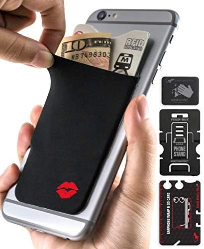 Phone Wallet - Adhesive Card Holder - Cell Phone Pouch - Stick on Lycra Pocket by Gecko - Carry Credit Cards and Cash - Lips