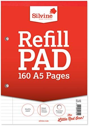 Silvine 160 Page A5 Refill Pad Head Bound 2 Hole Punched Ruled 8mm