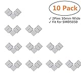 LedPartner LED Strip Connector 10pcs/Pack L Shape Solderless Snap Down 2 Conductor for Right Angle Corner or 90 Degree Connection of 10mm Wide SMD5050 Single Color LED Flexible Strip Lights