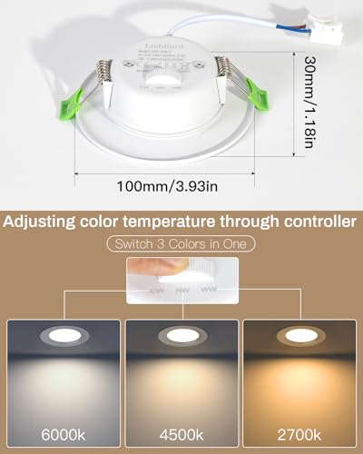 Lichtlord - LED Recessed Spotlight 7W 700 Lumen 2700K/4500K/6000K Adjustable Bathroom Spotlight IP44 Pack of 10 Round Ultra Slim Metal Downlight White