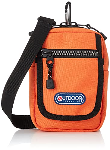 [OUTDOOR PRODUCTS] ミニポーチ カラビナ付 ショルダーベルト付 スマートフォン収納 ルミナス メタル風ファスナー オレンジ F