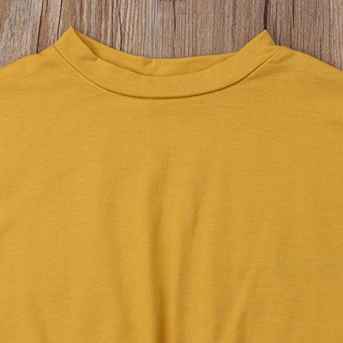 Toddler Baby Girl Striped Bell Bottom Outfit Yellow Crop Top Shirt+Flare Wide Long Pants Summer Clothes Set - Thumbnail 4