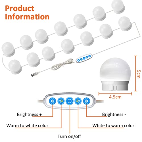 Gluckluz Vanity Mirror Lights Makeup LED Mirror Lighting Hollywood DIY 14 Light Bulb for Women Indoor Home Bathroom Bedroom Dressing Table with Dimmer (USB Plug in, Mirror Not Included)
