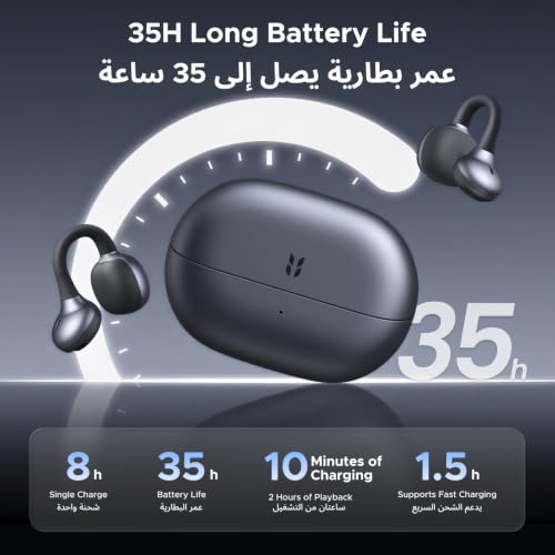 UGREEN S3 Air Wireless Earbuds, Open-ear Clip On Earbuds, Hijab-Friendly Ultra Comfort, 35H Battery for 1 Week Using, High Quality Sound, AI Clear Calls (Black)