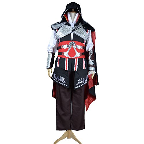 Angelaicos Mens Halloween Dress up Costume Clothing Suit Cloak Black Custom Made (3XL, Ezio)