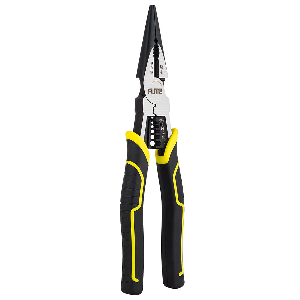 6-in-1 Needle Nose Pliers 9”,Multifunctional Long Nose Pliers with Wire Stripper/Crimper/Cutter Function