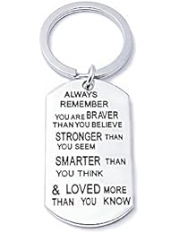 Stainless Steel Key Chain Ring You are Braver Stronger Smarter Than You Think Pendant Family Friend Gift (Zinc Alloy)
