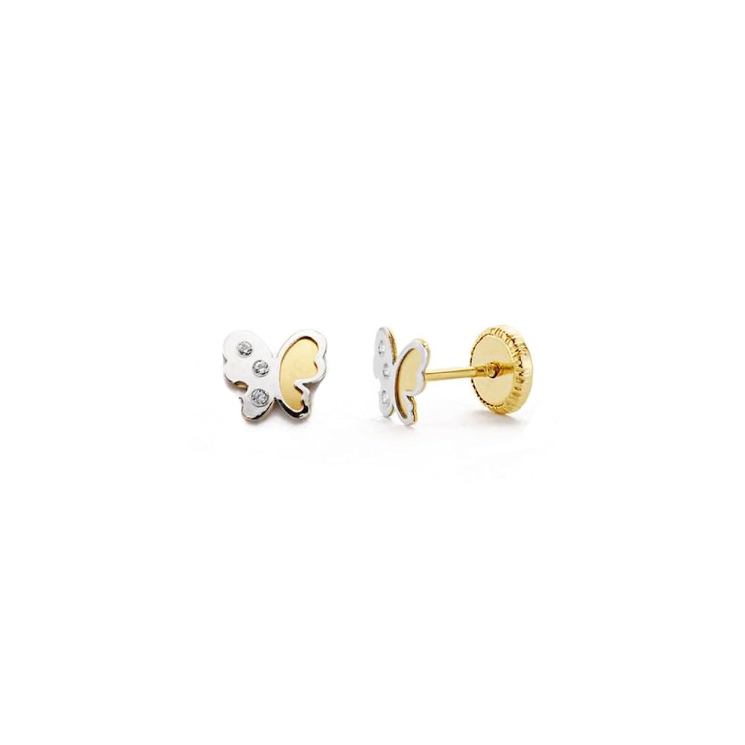 Pendientes bebé niña oro bicolor mariposas Galgana k