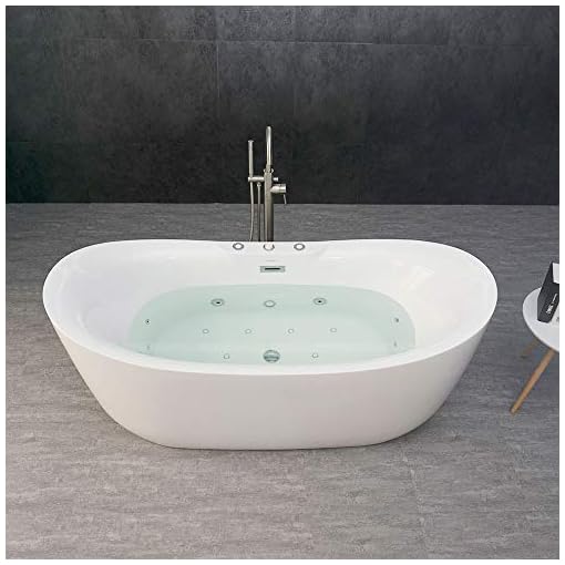 Woodbridge 71" Water Jetted and Air Bubble Freestanding Bathtub with Chrome Overflow and Drain