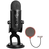 Blue Microphones USB Microphone Four Pattern (YETIBLACKOUT) with Pop Shield Universal Pop Filter Microphone Wind Screen with Mic Stand Clip