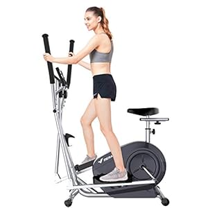 B&H-ERX Advanced Bicycle Trainer,3-in-1 Elliptical Cross Trainer Exercise Bike – Fitness Cardio Weight-Loss Workout Machine+ Heart Rate Pulse Sensors, treadmill,Black,With seat
