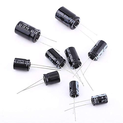 Electrolytic Radial Capacitors, 125 Pcs 1uF~2200uF 25 Values Electrolytic Capacitors Circuit Parts Assortment Kit Set