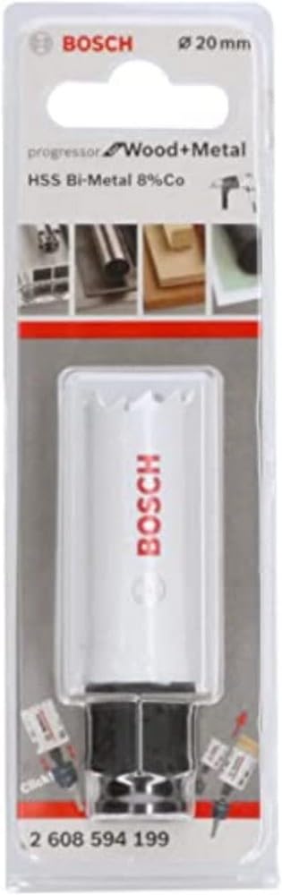 BOSCH Bi-Metal Hole Saw (for Wood and Metals, 8% Cobalt Alloy, Progressive Tooth Design, Ø 20 mm, Accessory Drills)