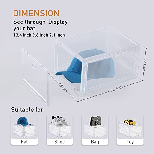 INSTY Hat Organizer Box for Baseball Caps, 6 Pack Plastic Hat Storage Containers, Clear Hat Box