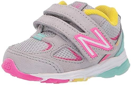 New Balance Kid's 888 V2 Hook and Loop Running Shoe, Grey/Rainbow