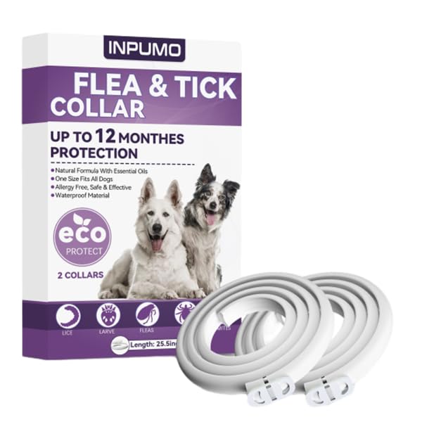 Anti-parasitic Collar for Dogs, Natural Protection 12 Months, Waterproof and Adjustable Flea Collar for Small, Medium and Large Dogs (2PCS)