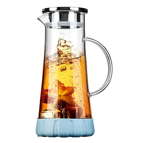 BOQO Glass Water Pitcher, 50 Oz Drip-Free Glass Pitcher with Lid, Glass Water Jug with Particular Coaster, Water Carafe, Juice Pitcher, Water Jar For Homemade Beverage/Ice Tea/Milk/Coffee/Serving Wine - Thumbnail 5