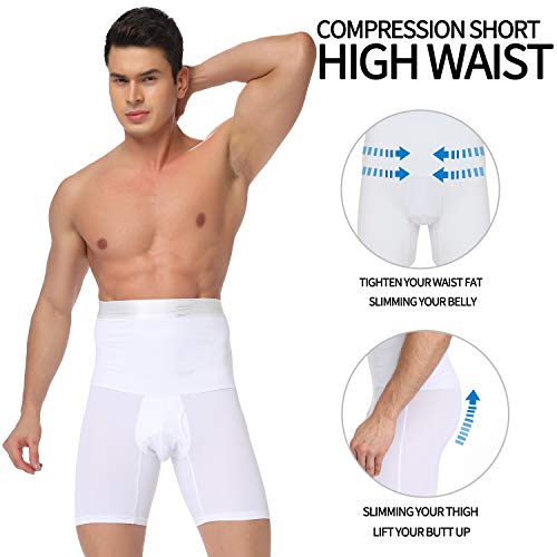 SLIMBELLE Men High Waist Slimming Shorts Brief Seamless Compression Tummy Control Underwear White S - Thumbnail 4
