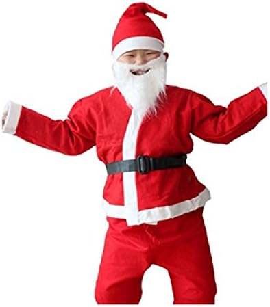 Lialiolive Santa Clause Christmas Day Costume & Fancy Dress - 5 Pcs (Jacket, Trouser, Belt Cap & Beard) (10-13 Years)