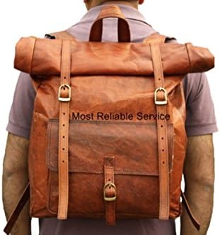 Handmade Leather Roll Top Backpack Rucksack Rollling Laptop Bag
