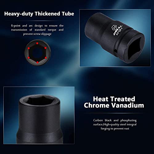 Anbull 1" Drive Jumbo Impact Socket Set, 9 Pieces Universal Hex Deep