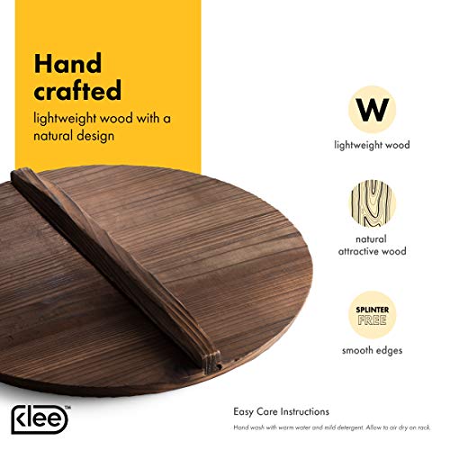 Klee Wooden Lid for 14" Cast Iron Wok - Wok Cover 14" - Wooden Lid for Wok - 14" Wok Lid for Cast Iron Wok - Wok Accessories - Wok Lid 14 Inch - Cast Iron Wok Lid